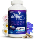 True Moringa Plus+ Sleep Support Supplement 10:1 Extract | 20000mg of Organic Moringa Chamomile Passion Flower Valerian Root Hibiscus for Relaxation | Natural Sleep Aid for Adults (150 Capsules)