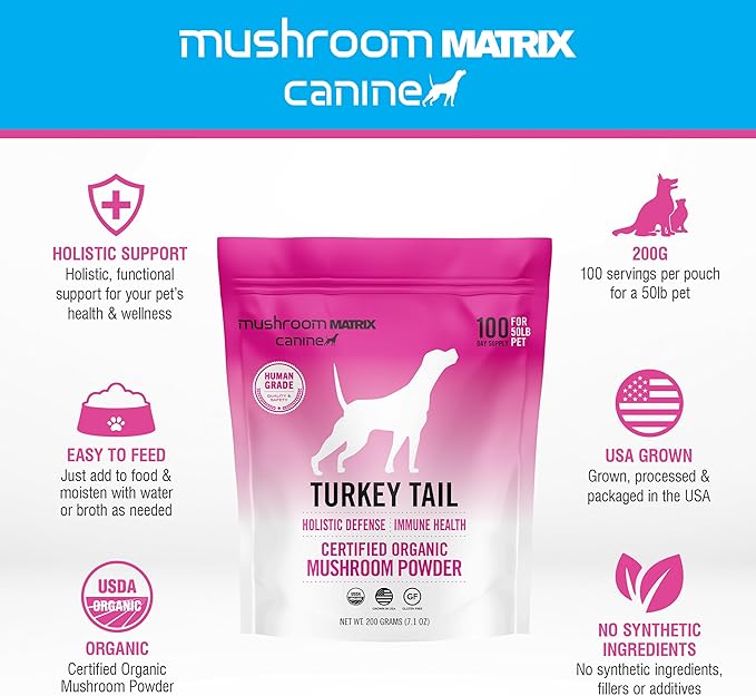 Om Mushroom Matrix Turkey Tail Mushroom Pet Supplement Powder Provides Immunity Support &amp Holistic Defense for Dogs &amp Cats 200 Grams 7.1 oz
