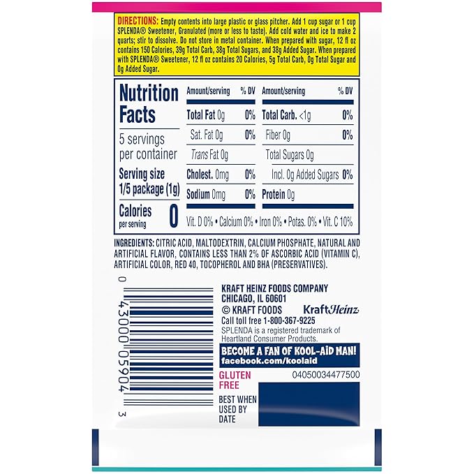 Kool-Aid Unsweetened Caffeine Free Strawberry Orange Punch Zero Calories Powdered Drink Mix 192 Count Pitcher Packets