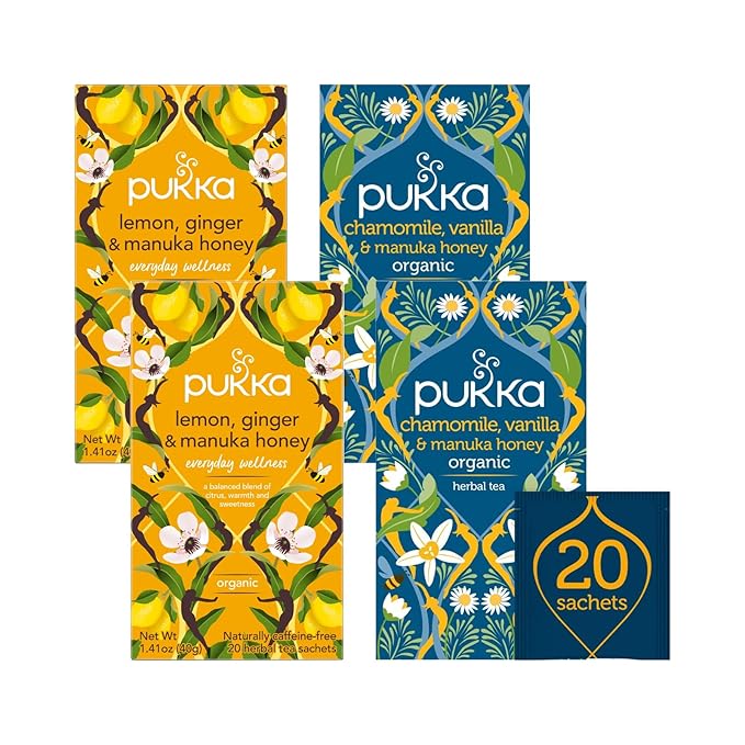 Pukka Tea Bags Organic (Chamomile Vanilla and Manuka Honey &amp Lemon Ginger and Manuka Honey) (2ea / 20ct) (Variety Pack)