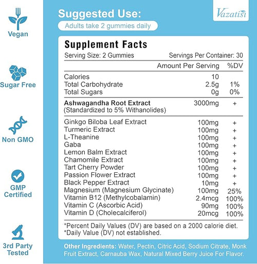 2 Pack Ashwagandha Gummies with Turmeric GABA Mood Energy and Immune Support Mixed Berry Flavor 120 Cts