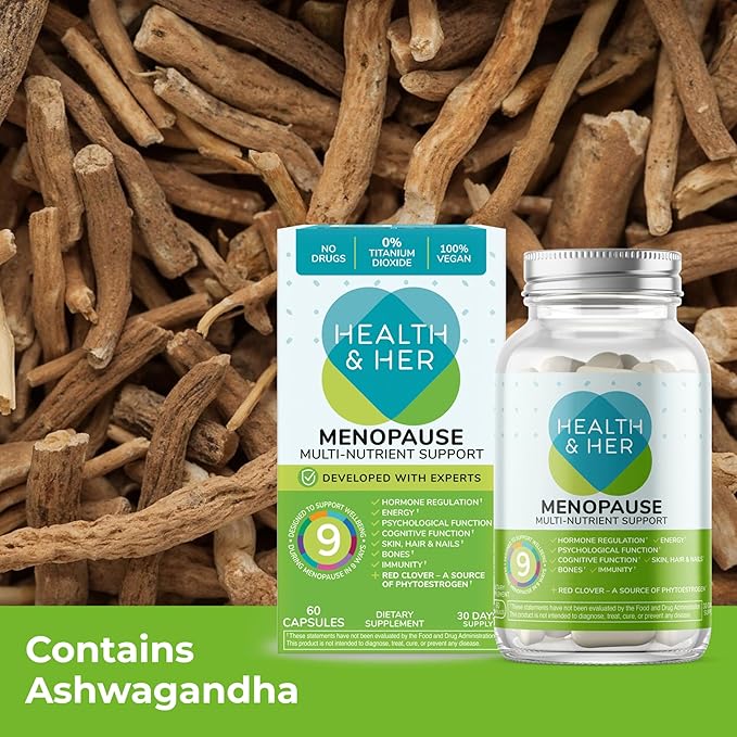 Health &amp Her Menopause Supplements for Women - Multi-Nutrient Support Menopause Vitamins for Energy Bones Muscles Skin &amp Hair Vegan Gluten-Free Non GMO (60ct - 1 Month)