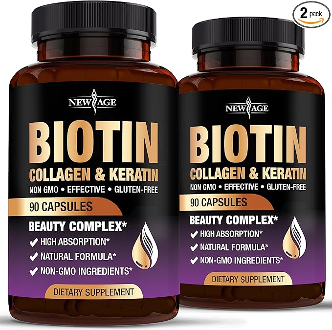 NEW AGE Biotin Collagen Keratin Hyaluronic Acid - 50000mcg Hair Growth Vitamins for Men and Women Nails Hair Skin Vitamins and DHT Blocker with Vitamin E Folic Acid Pumpkin Seed MSM- 180 Count