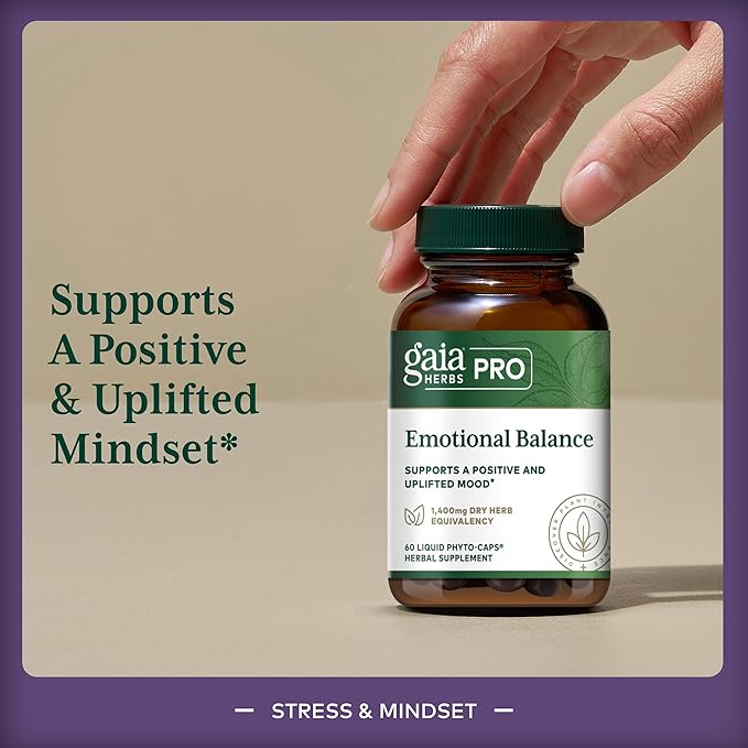 GAIA HERBS PRO Emotional Balance - Supports Stress &amp Cognitive Health* - St. John's Wort Passionflower Vervain &amp Oats - Vegan - 60 Liquid Phyto-Caps (60 Servings)