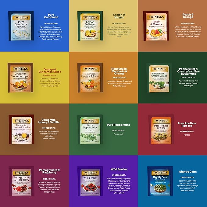 Twinings 48 Tea Bags Herbal Variety Pack – 12 Herbal Flavors with 20 Honey Sticks Perfect Tea Gift Set for Any Occasion