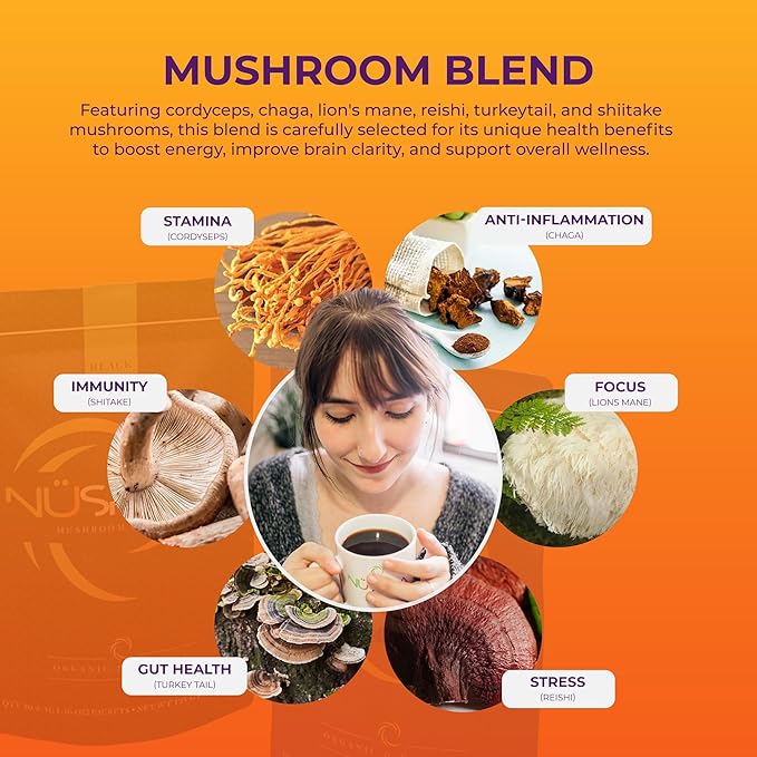 NüSpira - Latte Mushroom Coffee - Premium Blend of 6 Adaptogen Mushrooms for Vitality Brain Clarity Gut Health &amp Immune Support - 24 Pack