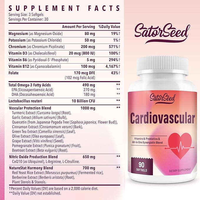 Cardiovascular Supplement 3000MG Multi-Vitamins Probiotics Omega-3 &amp CoQ10 Synergistic Blend for Adults (2 Bottle)