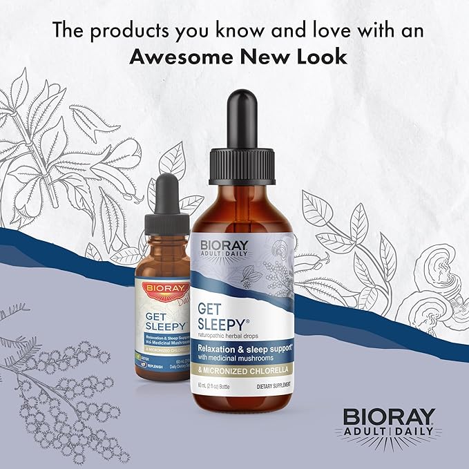 BIORAY Daily Get Sleepy - 2 fl oz - Relaxation &amp Rest Support - With Medicinal Mushrooms &amp Micronized Chlorella - Non-GMO Vegan Gluten Free - Approx. 30 Servings