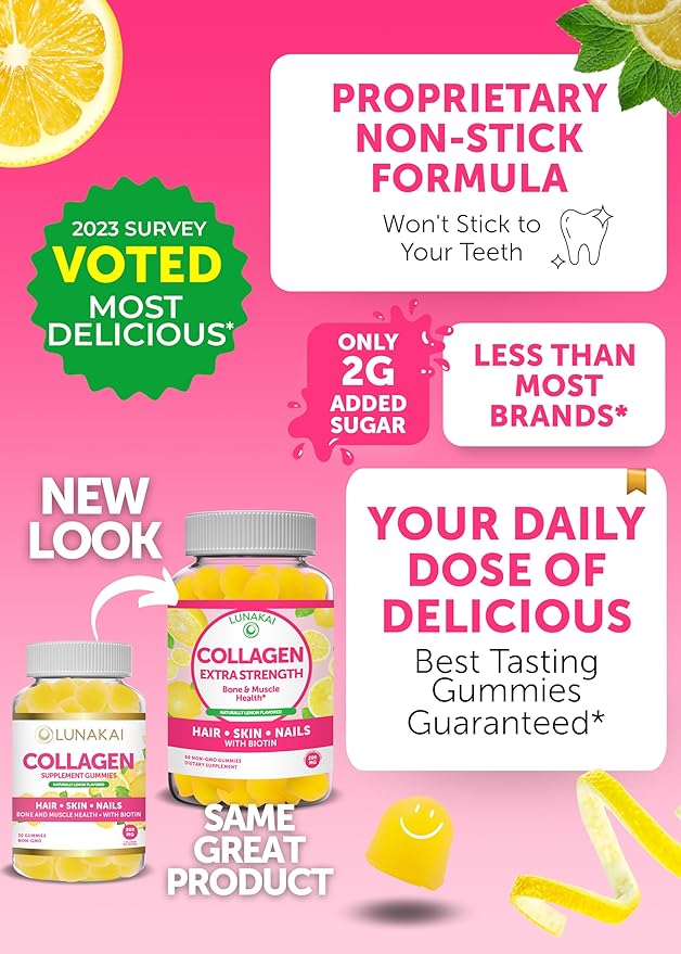 Lunakai Collagen &amp Biotin Gummies Bundle - Vitamins for Hair Skin and Youthful Appearance - Non-GMO Anti Aging Protein Supplements for Men &amp Women - 30 Days Supply