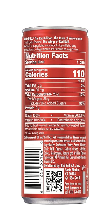 Red Bull Red Edition Energy Drink Watermelon with 80mg Caffeine plus Taurine &amp B Vitamins 8.4 Fl Oz 2 Packs of 12 Cans (Pack of 24)