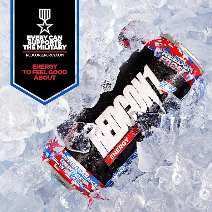 REDCON1 Energy High Performance Drink Freedom Frost - Zero Sugar Energy Drink with Alpha GPC Nootropic - 200mg Natural Caffeine from Green Coffee Beans - Vitamin B6 B12 &amp B5 to Boost Mood (12 ct