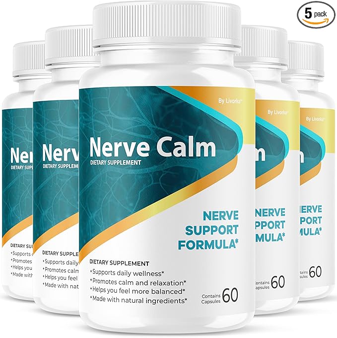 (5 Pack) Nerve Calm Capsules - Official NerveCalm Premium Formula Supplement Pills Advanced Support Formula for Wellness &amp Overall Health All Natural Nerve Calm Reviews 300 Capsules for 5 Month