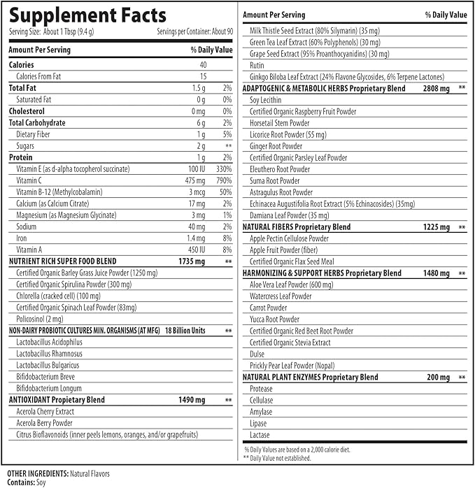 MacroLife Macro Greens Powder 38 Superfood Probiotics Antioxidants Digestive Enzymes &amp Adaptogen Supplement - Daily Super Green Juice &amp Smoothie Mix - Non-GMO Vegan Gluten-Free - 30 oz (90 Ser