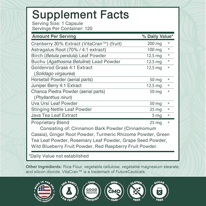 PurePremium Kidney Support Supplement – Kidney Cleanse Detox &amp Repair with Cranberry Extract &amp Astragalus - 21-in-1 Complex Supports Normal Bladder Urinary Tract &amp Kidneys Health - 120 Da