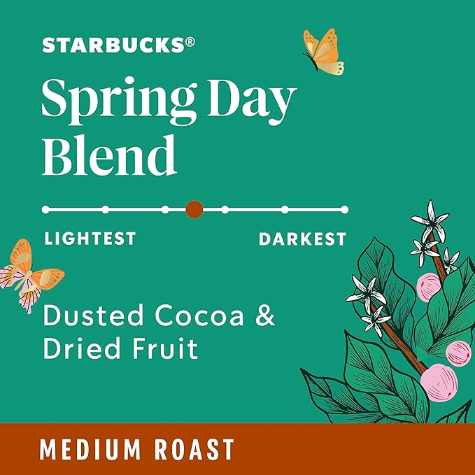 Starbucks K-Cup Coffee Pods Medium Roast Coffee Spring Day Blend For Keurig Coffee Makers 100% Arabica Limited Edition 1 Box (10 Pods)