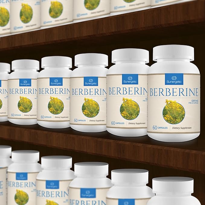 Sunergetic Premium Berberine Supplement - 1200mg Per Serving - Berberine HCL Supplement Non-GMO - Immune Support- 60 Capsules