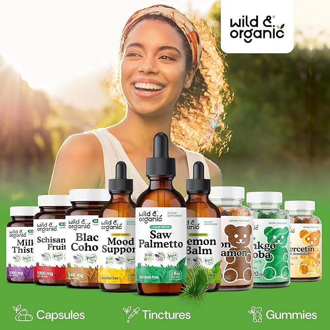 Wild &amp Organic Saw Palmetto for Men &amp Women - Urinary &amp Hair Support - Liquid Saw Palmetto Extract - Add to Tea Drops - Serenoa Repens Supplement - Vegan Sugar &amp Alcohol-Free Tincture