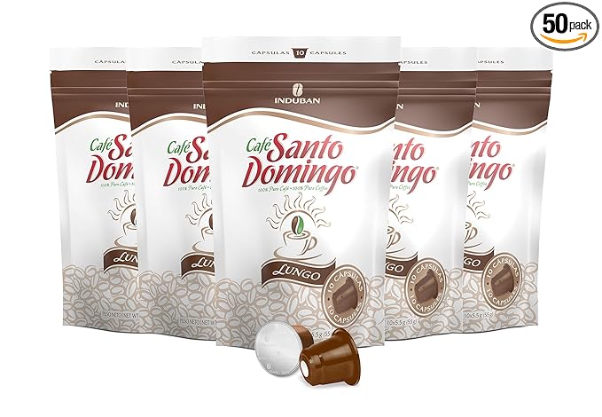 Café Santo Domingo Lungo Capsules - Compatible with Nespresso Original Brewers - Product from the Dominican Republic (50 Count)