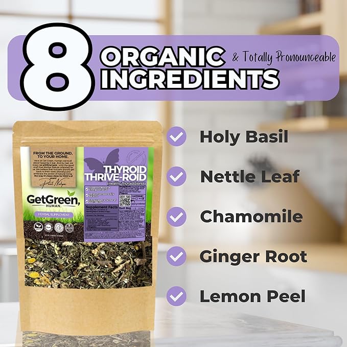 Thyroid Wellness Herbal Tea – Organic Loose Leaf Blend with Holy Basil Nettle Leaf &amp Chamomile | Energy &amp Balance Caffeine-Free Vegan No Artificial Flavors | 2 oz (57 g) | Thrive-Roid by G