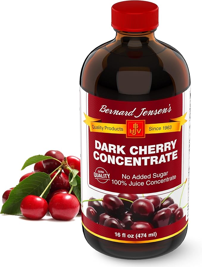 Bernard Jensen's Black Cherry Juice Concentrate - Natural Cherry Concentrate Without Additives and Sweeteners - Sweet Cherry Juice Topping for Ice Cream Pastries and Other Desserts 16 fl. oz bottle