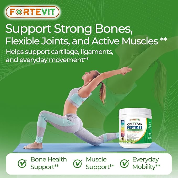 FORTEVIT Collagen Peptides Powder for Women &amp Men – Hydrolyzed Type I &amp III Grass-Fed Unflavored – Supports Skin Elasticity Hair Nails &amp Joint Health – Gluten-Free Non-GMO Keto &amp