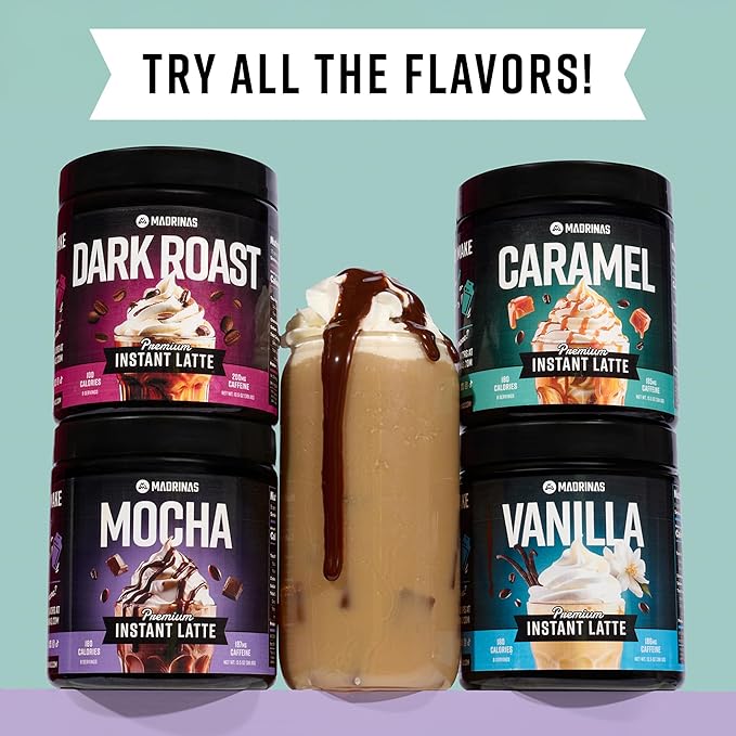 Premium All-Natural Chocolate Mocha Flavored Instant Coffee Cold Brew Latte Mix - 8 Servings - High Caffeine Rich &amp Flavorful Gluten-Free Convenient | MADRINAS