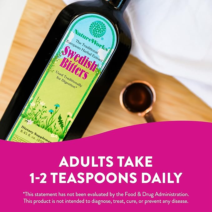 NatureWorks Swedish Bitters Traditional European Herbal Extract Used for Digestion Brown 8.45 Fl Oz