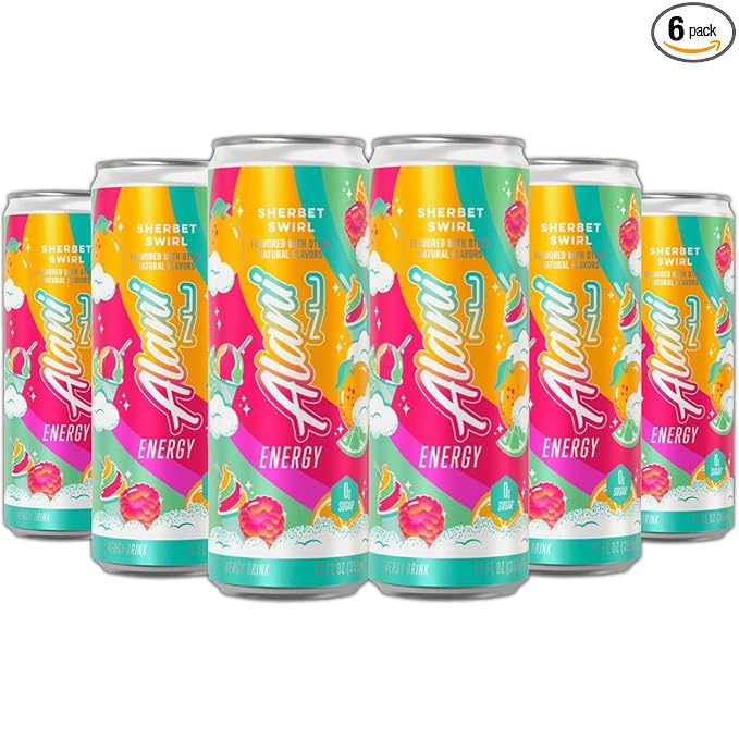 New Alani Energy Drinks Sherbet Swirl Flavor Sugar-Free Low-Calorie Energy Boost Drink 12 fl oz (Pack of 6) Repackaged By * Shadow Hunter*