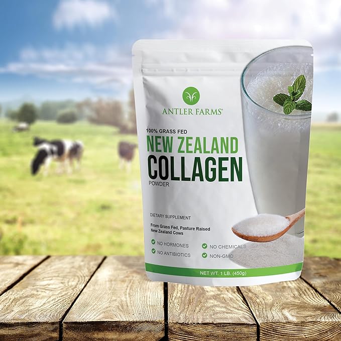 Antler Farms - 100% Pure New Zealand Collagen Powder from Grass Fed Cows Unflavored 1 lb - Hydrolyzed Cold Water Soluble Peptides Keto Friendly Bioavailable Quick Dissolving