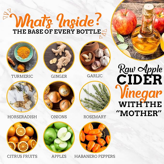 Fire Brew Immune - Citrus Apple Cider Vinegar Wellness Tonic | 16 Concentrated Shots of Healthiest Organic Ingredients to Strengthen Immune System and Improve Digestion – 8oz