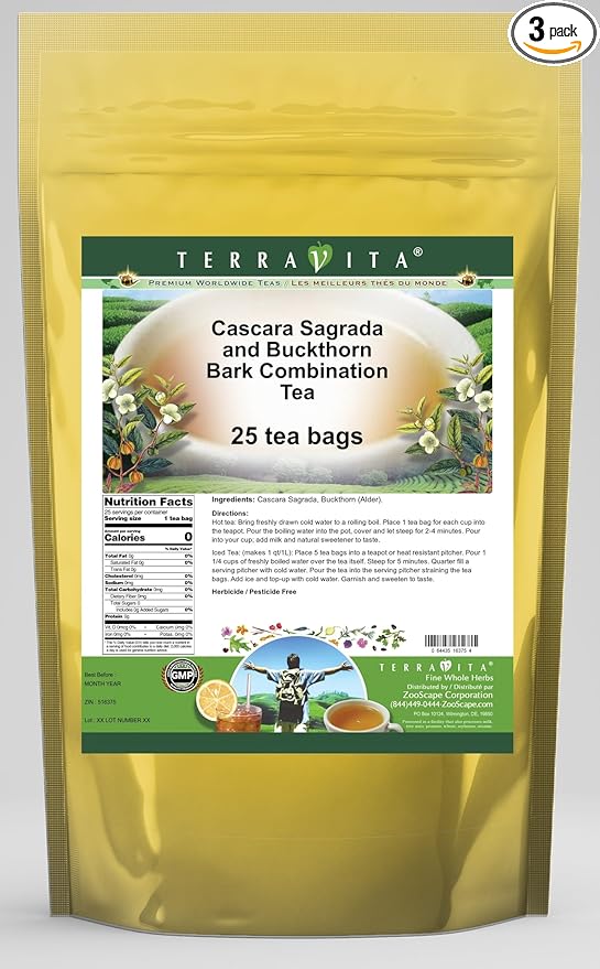 Cascara Sagrada and Buckthorn Bark Combination Tea (25 tea bags ZIN: 516375) - 3 Pack