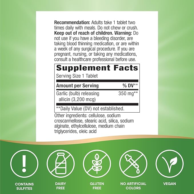 Nature's Way Garlicin Cardio Premium Herbal Supports Healthy Circulation* No Garlic Taste Vegan Garlic Supplements 180 Tablets (Packaging May Vary)