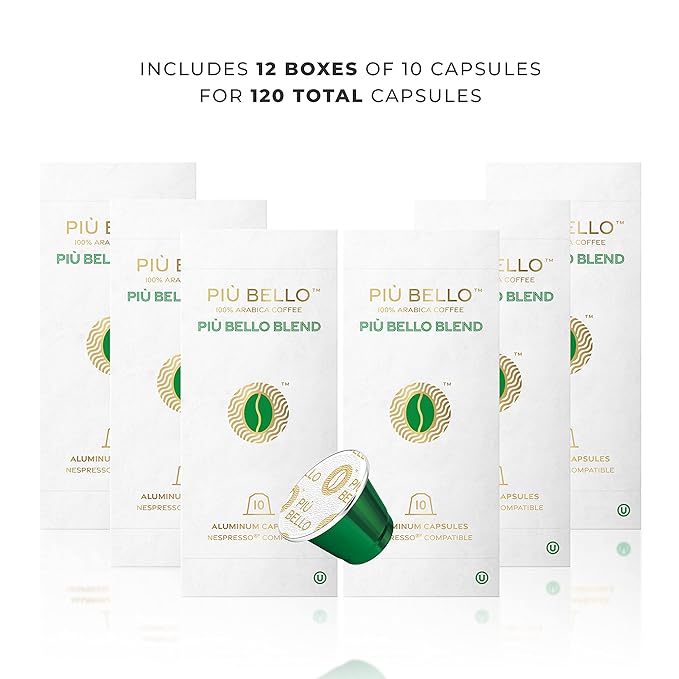 Piu Bello Blend Espresso Coffee Pods for Nespresso Original Machines – Compatible Capsules Pack – Rich &amp Balanced Taste – Strong Italian Espresso Flavor – Kosher Certified (120 Count Single Flavo