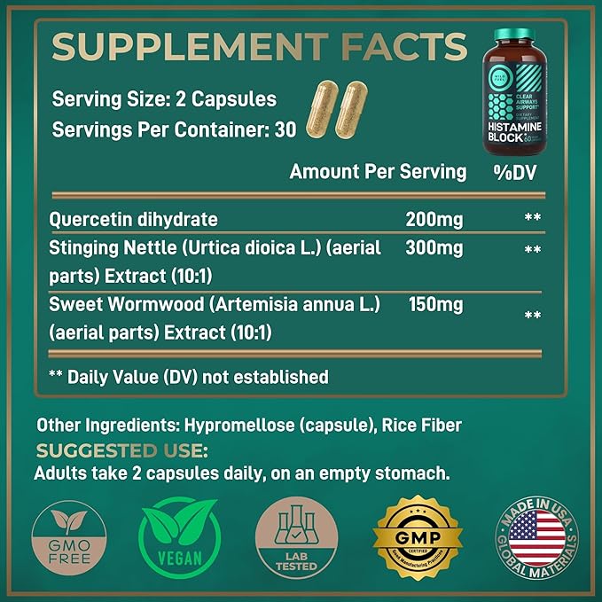 Histamine Block Flavonoids Supplements - Quercetin Nettle Atermesia Natural Source Flavonoids - Seasonal Allergy Balance Supplements Histamine Blocker - 60 Homeopathic Allergy Relief D-Hist Caps