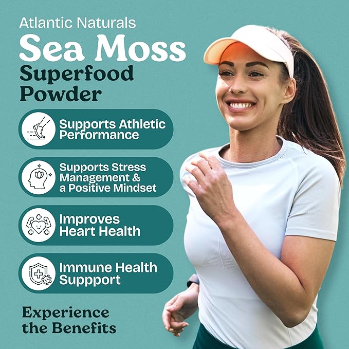 Atlantic Naturals Superfood Organic Sea Moss Powder Blend with Ashwagandha Maca Root &amp Beet Root | Ideal for Healthy Skin Positive Mood &amp Energy | Vanilla Flavor (150g)