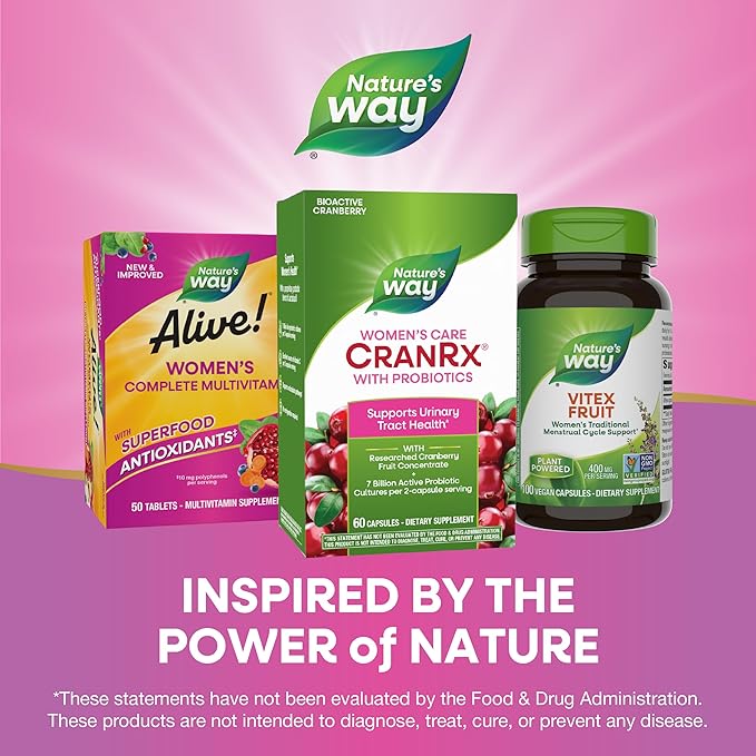 Nature's Way Women's Care CranRx with Probiotics Supports Urinary Health* Vitamin C Cranberry 7 Billion Live Cultures per 2-Capsule Serving 60 Capsules (Packaging May Vary)