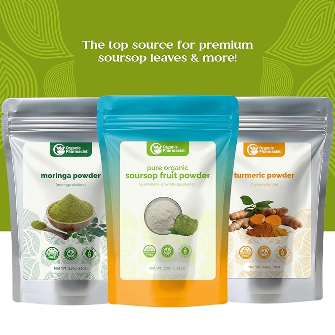 Organic Pharmacist Dried Soursop Leaves Graviola Leaf Guanabana Guyabano Used for Tea and Extract Soursop Bitters for Tea 60G 175+ Whole Leaves