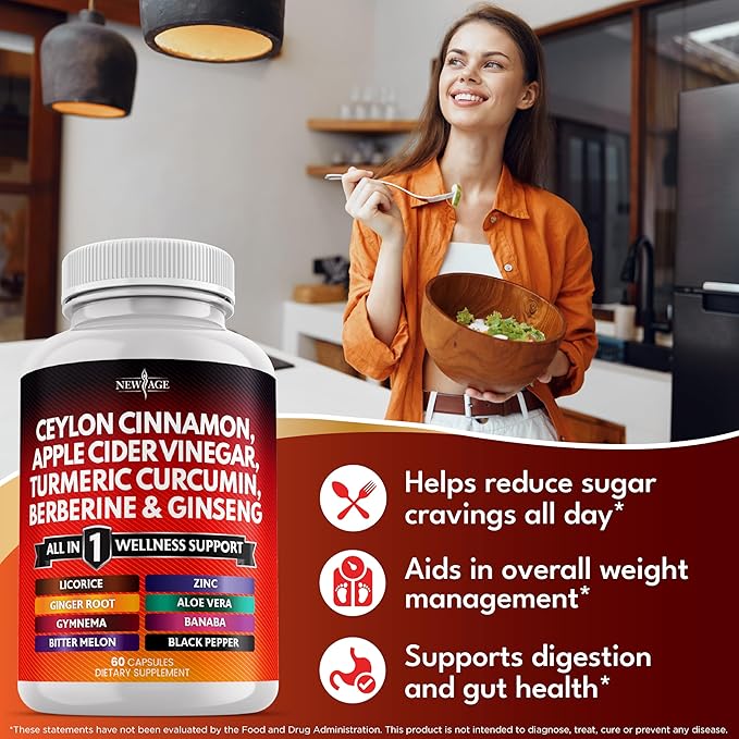 Ceylon Cinnamon Turmeric Apple Cider Vinegar Ginseng Aloe Vera Berberine Plus Banaba Ginger Root - 120 Count