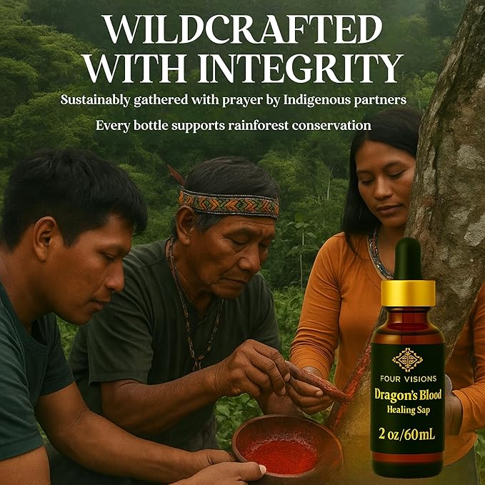 Four Visions Sangre de Drago (Dragon’s Blood) Liquid Extract – Wildcrafted Amazonian Sap for Skin Gut &amp Antioxidant Support – Sangre de Grado Organic Herbal Tincture