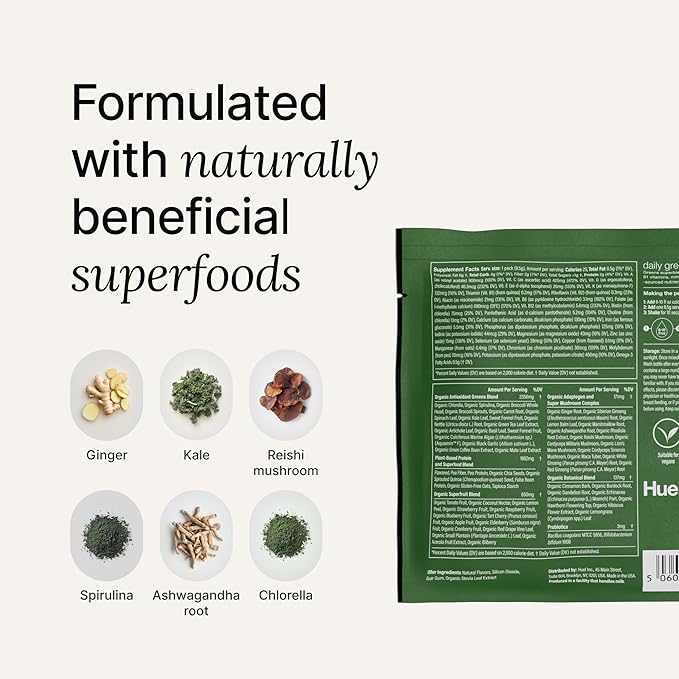 Huel Daily Greens Single Serve Lemon and Ginger | Superfood Greens Powder | 91 Vitamins Minerals and Wholefood-Sourced Ingredients | Adaptogens Antioxidants Gut-Friendly Probiotics | 12 Pack