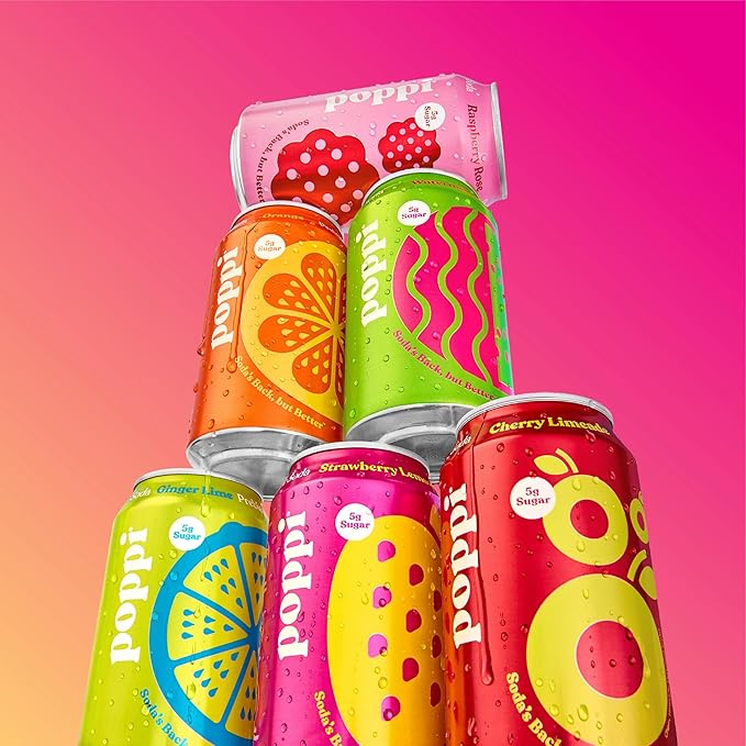 Poppi Sparkling Prebiotic Soda Beverage with Apple Cider Vinegar Seltzer Water and Fruit Juice Fun Favorites Variety Pack 12 Fl Oz Pack of 12 Packaging May Vary