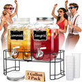 KIKCOIN 1 Gallon Glass Drink Dispensers for Parties 2 Pack Leakproof Beverage Dispenser with Stand &amp 18/10 Stainless Steel Spigot &amp Filter -for Lemonade Juice Sun Tea Punch- ALL DISHWASHER