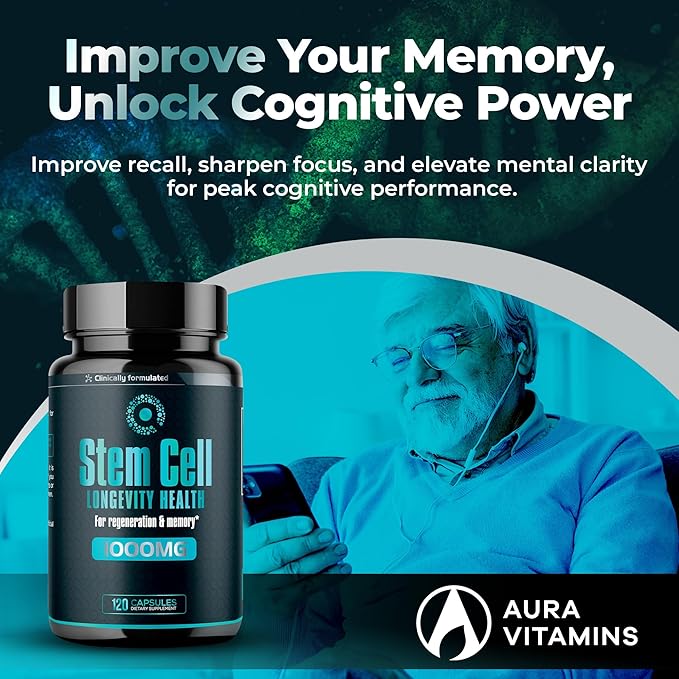 Premium Stem Cell Supplements 1000mg (120 Caps) Boost Immunity Reduce Joint Soreness Support Natural Anti-Aging &amp Longevity with Spirulina &amp Chlorella for Vitality Celulas Madre Health For