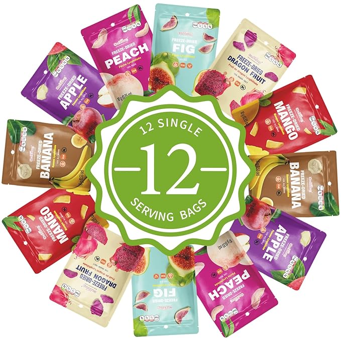 ONETANG Freeze-Dried Mixed Fruit 12 Pack Single-Serve Pack Non GMO Kosher No Add Sugar Gluten free Vegan Holiday Gifts Healthy Snack Blue Box 0.35 Ounce