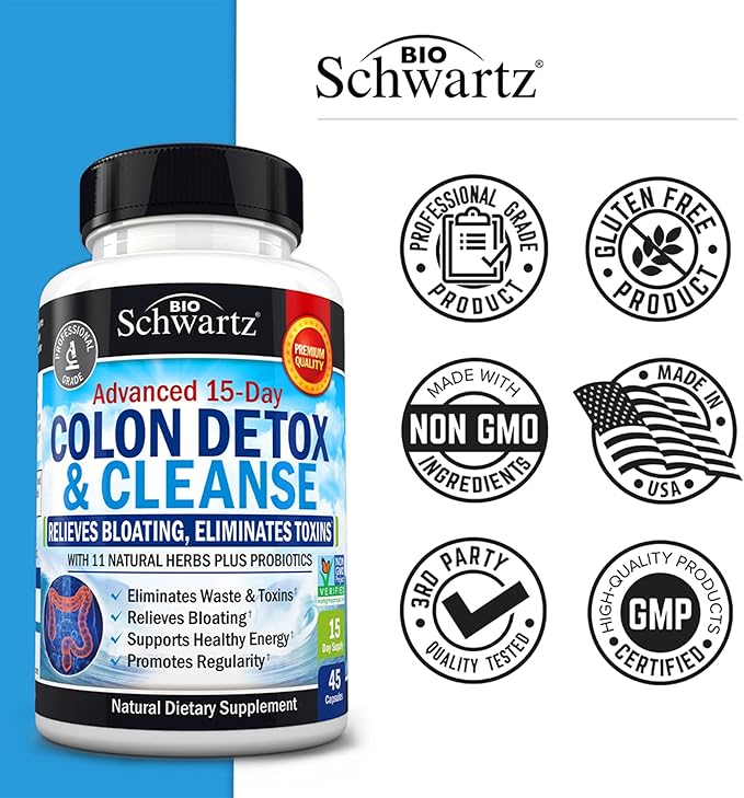 BioSchwartz 15 Day Cleanse for Colon and Gut Health Plus Hydrolyzed Collagen Peptide Capsules (45 Day Supply)