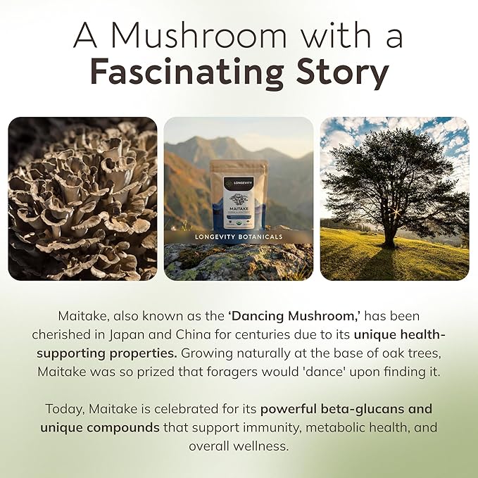 Organic Maitake Mushroom Powder Supplement 10:1 Extract 100g | Grifola Frondosa 100% Fruiting Body | ≥30% Beta-D-Glucans | 60 Servings of 1660mg | Metabolism Immune &amp Daily Wellness Support