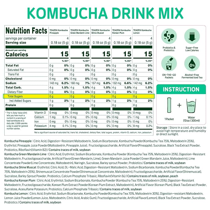 TEAZEN Kombucha Variety Pack 40 Stick &amp Energy tea powder 10Stick