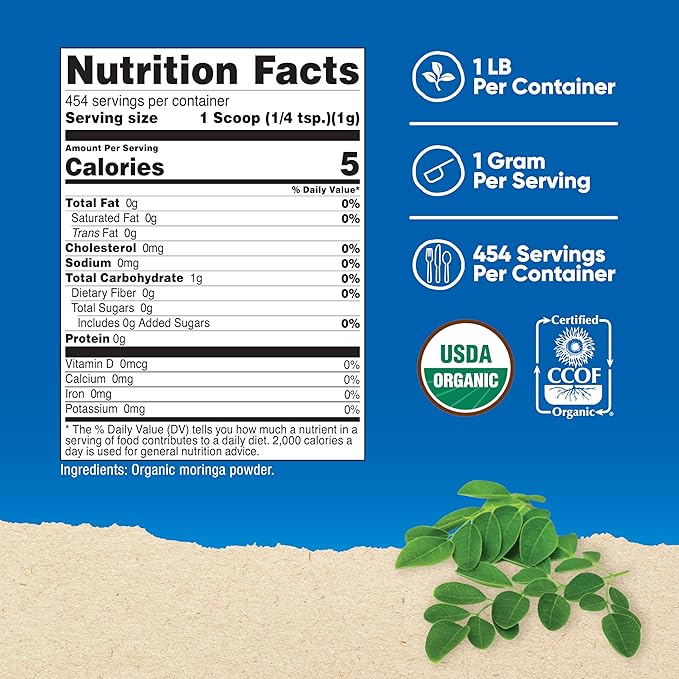Nutricost Organic Moringa Powder 1LB (16oz) - Gluten Free Non-GMO Vegetarian Friendly
