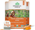 ORGANIC INDIA Tulsi Turmeric Chai Tea - Herbal Tea Bags with Caffeine Ginger Root Cinnamon Holy Basil Stress Relieving and Energizing Immune Support Helps Digestion - 18 Count Pack of 3