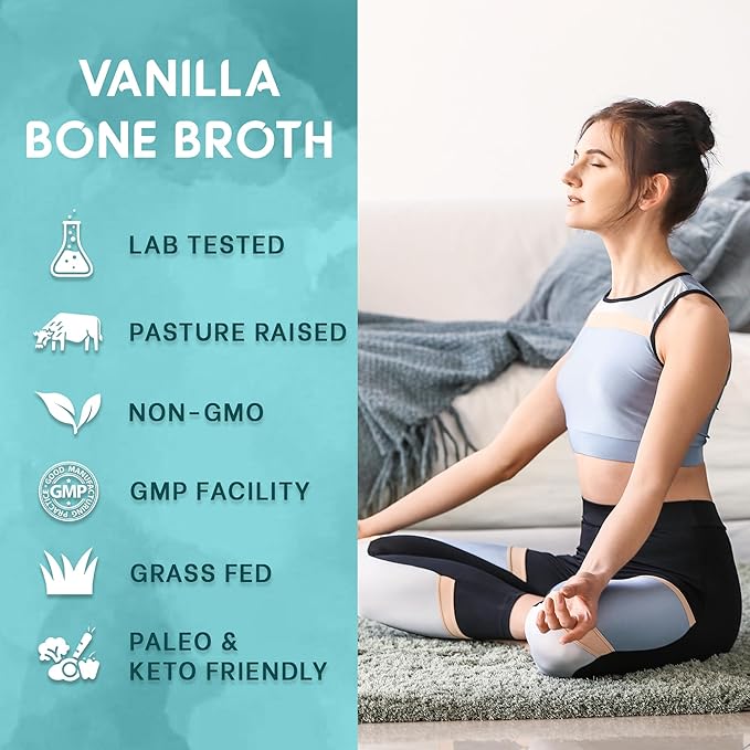 Zammex Bone Broth Protein Powder Pure Grass Fed Beef Vanilla Protein PowderHydrolyzed Collagen Supplement for Healthy SkinNailsHairJoints Non-GMOGluten Free Great in Shakes